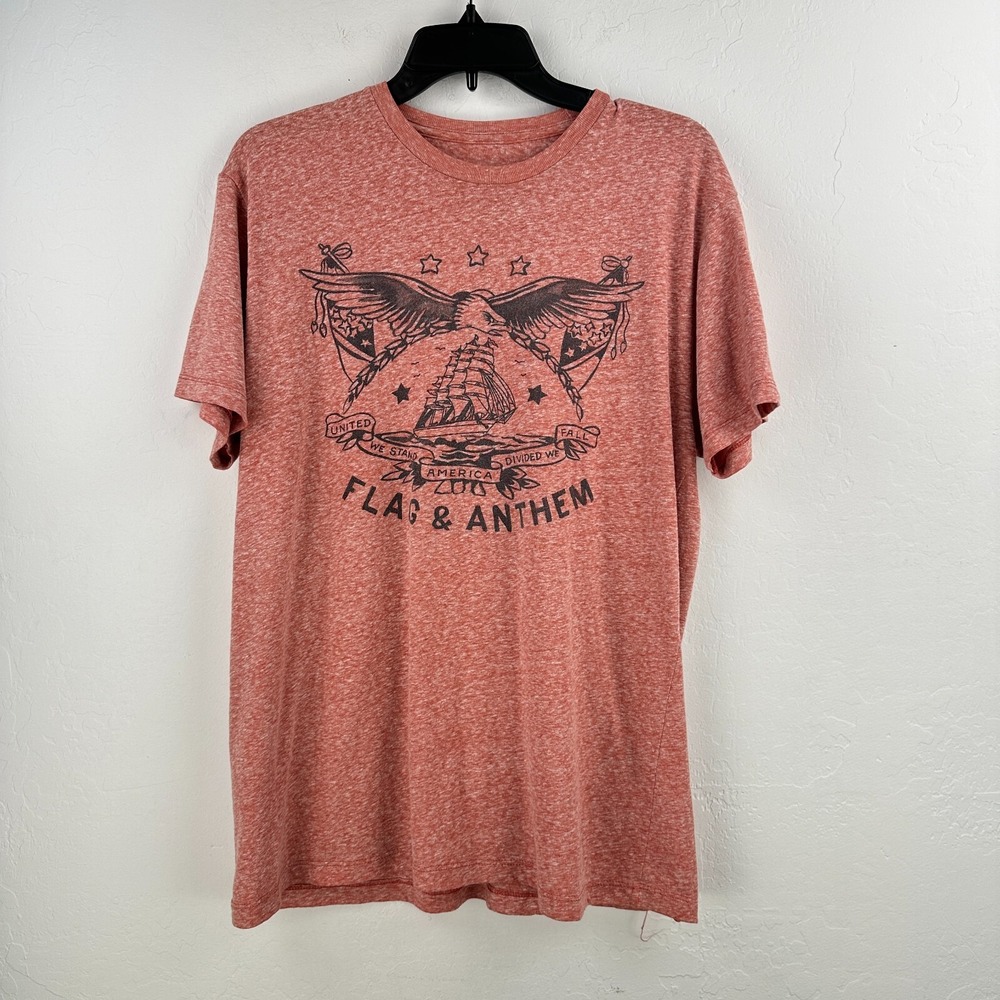 Flag & Anthem T-Shirt Men L Red Heather USA Eagle Logo Basic Comfort Summer